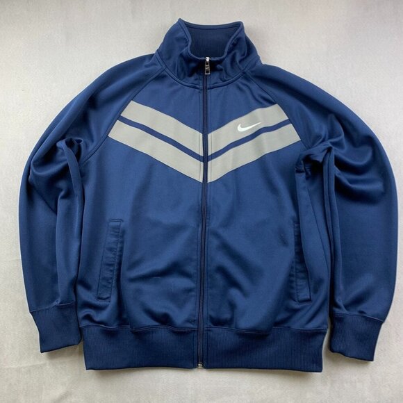 Nike Mens Track Jacket Large Blue Full Zip Sweater Long Sleeve Raglan Athletic - Picture 1 of 10